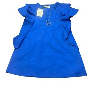 Zara Girls Blue Flutter Sleeve Zip Front Dress NWT Size 9